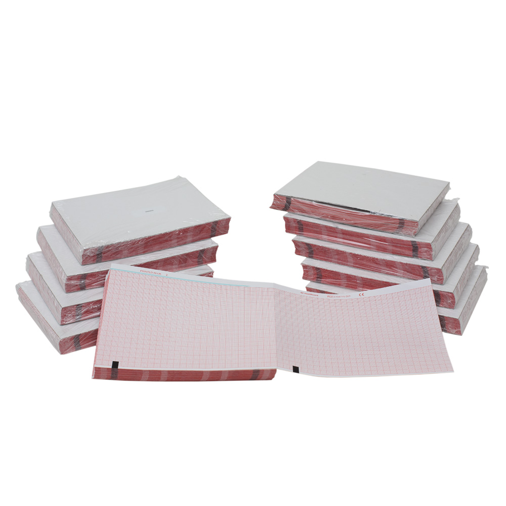 Thermal paper 110mm wide, red grid 100mm wide, z-fold, block queue, 200 sheets, 10 packs, 40 packs/case